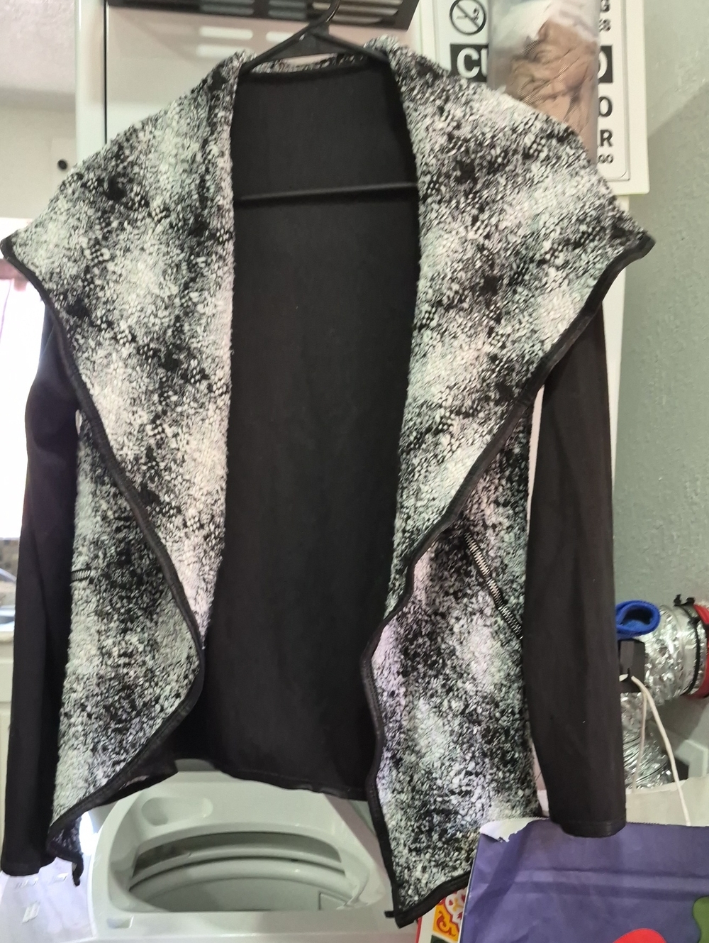 Black & White Open-Front Draped Sweater Shrug